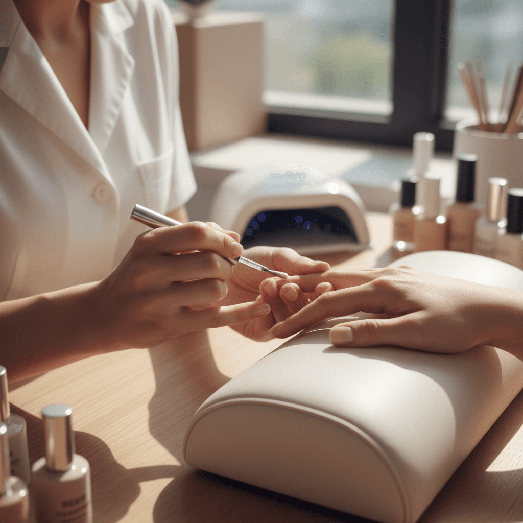 Tatiana appliquant du vernis gel sur les ongles d'une cliente au Beauty & Ink Studio