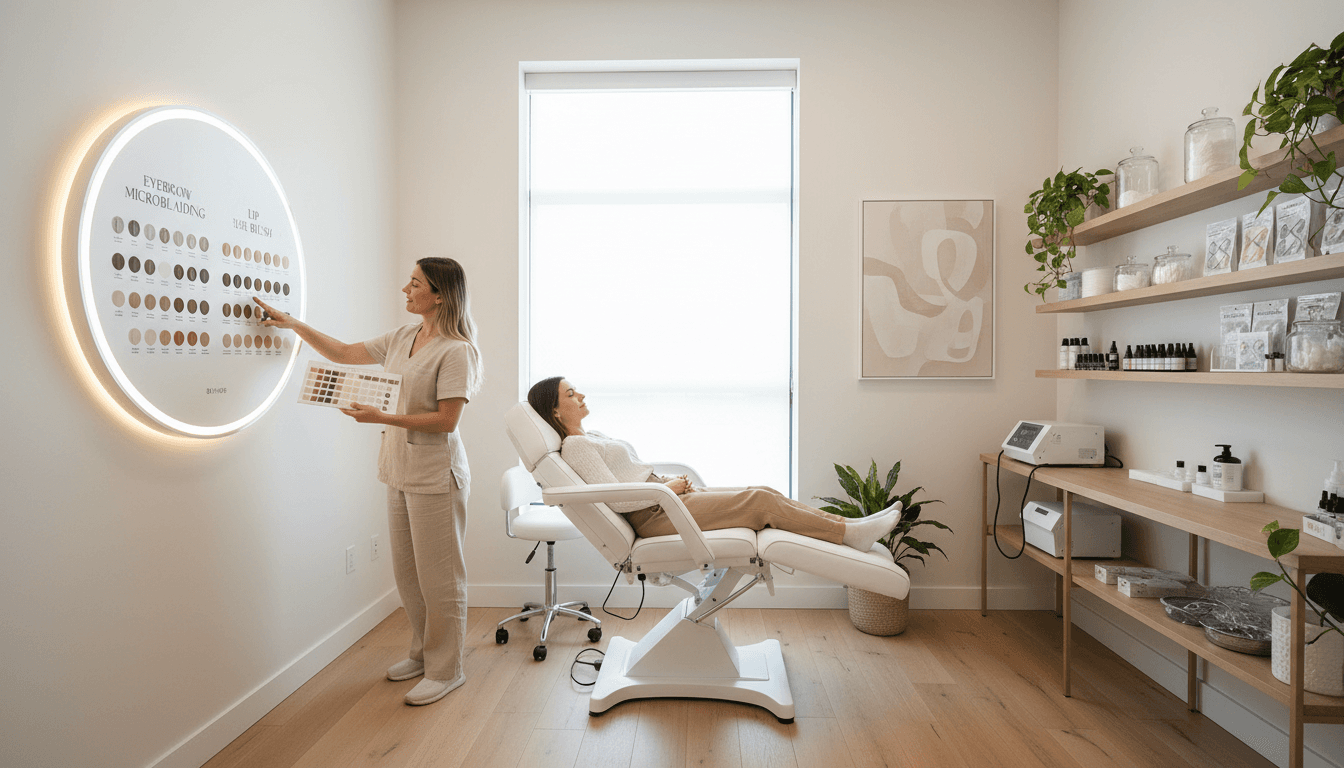 Intérieur élégant du studio de beauté et tatouage avec éclairage doux et ambiance chaleureuse